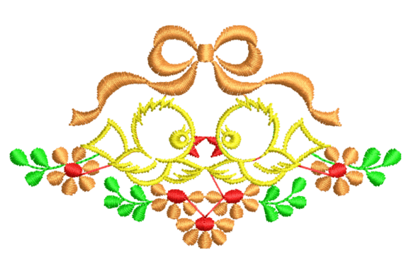 Birds, Flowers Bow Embroidery Design