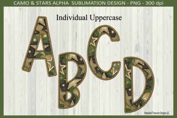 Camo Stars Faux Embroidery Alphabet