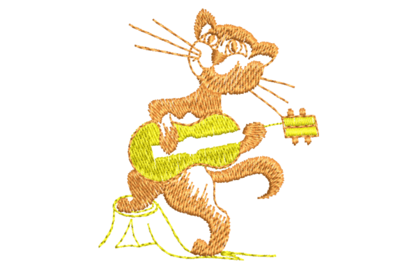 Cat Playing Yellow Guitar Embroidery