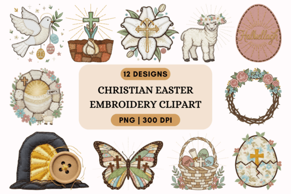 Christian Easter Embroidery Clipart