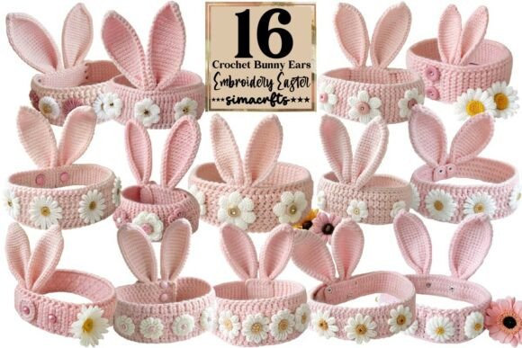 Crochet Bunny Ears Embroidery Easter PNG