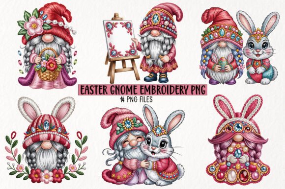 Easter Gnome Embroidery PNG Clipart