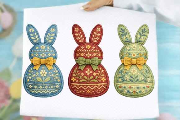 Faux Embroidery Easter Bunny PNG