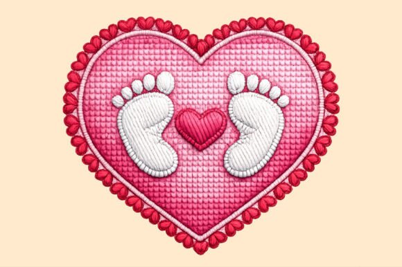 Heart Baby Footprints Embroidery PNG