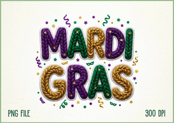 Mardi Gras Faux Embroidery Carnival PNG