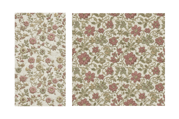 Vintage Pink Green Flower Embroidery